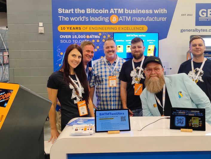 GENERAL BYTES team at Bitcoin 2023 conference in Miami presenting BATMFour, BATMTwoUltra and GMkit.